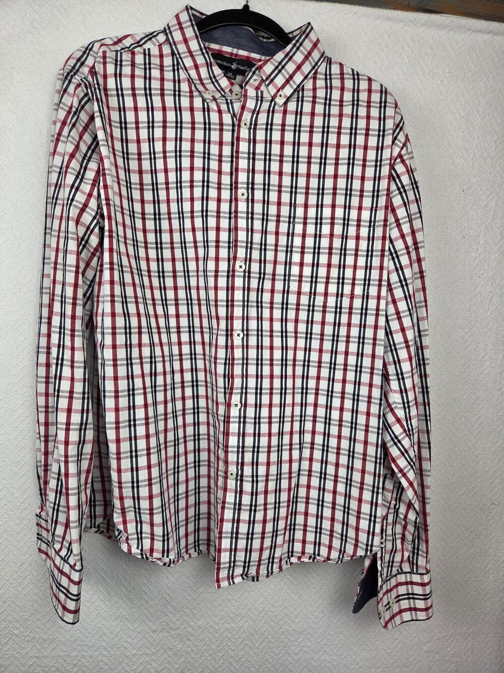 Beverly Hills Polo Club 100% Cotton Plaid Men's XL Long Sleeve Shirt Red/Black